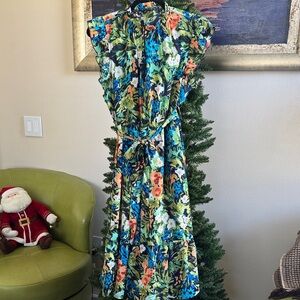 BloomChic Floral Midi Dress - Blue and Green